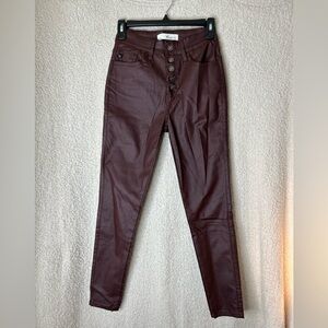 KanCan Women's High Rise Faux Leather Jeans in Burgundy